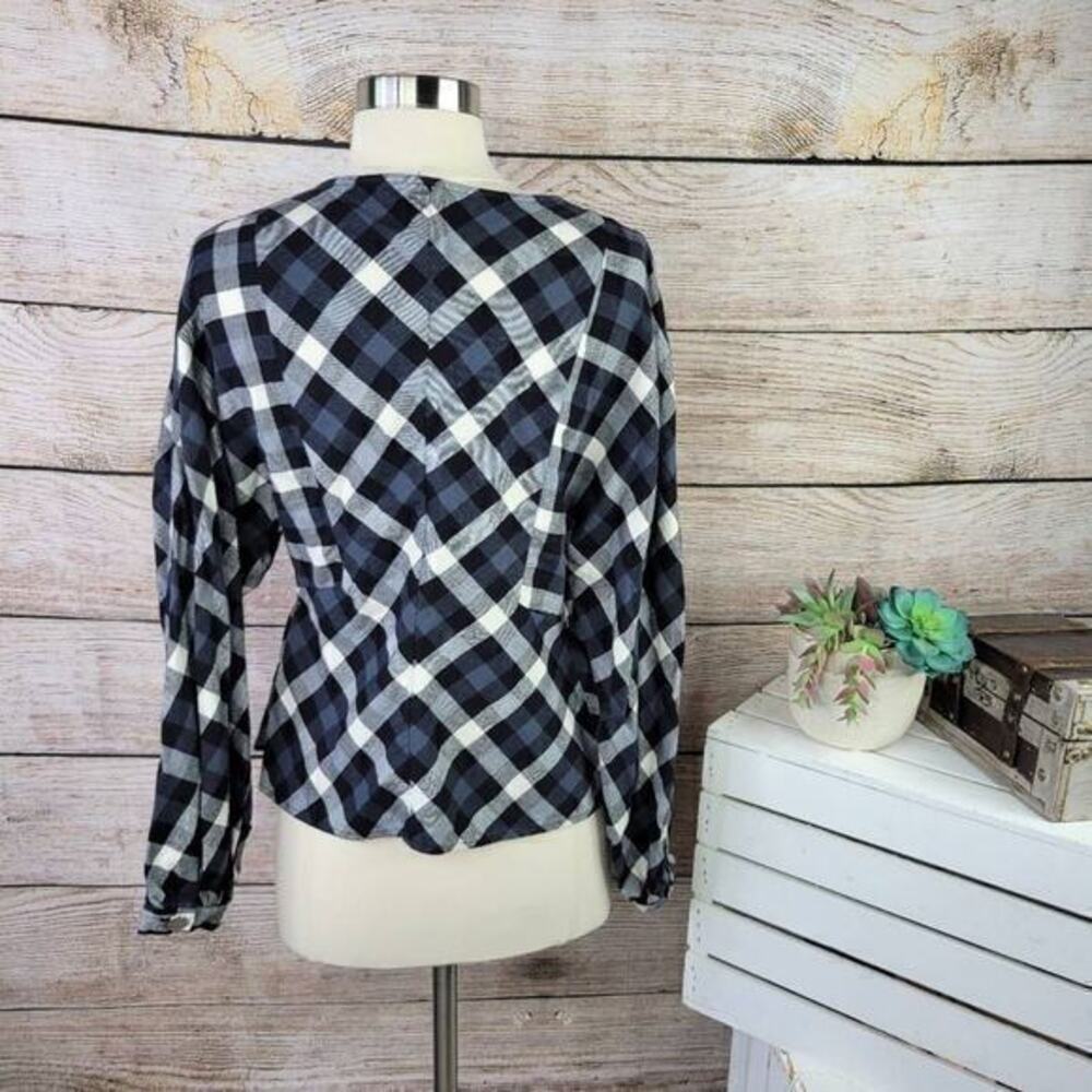 Zara Plaid Check Button Down Dolman Black White Top Size Small - Picture 2 of 5